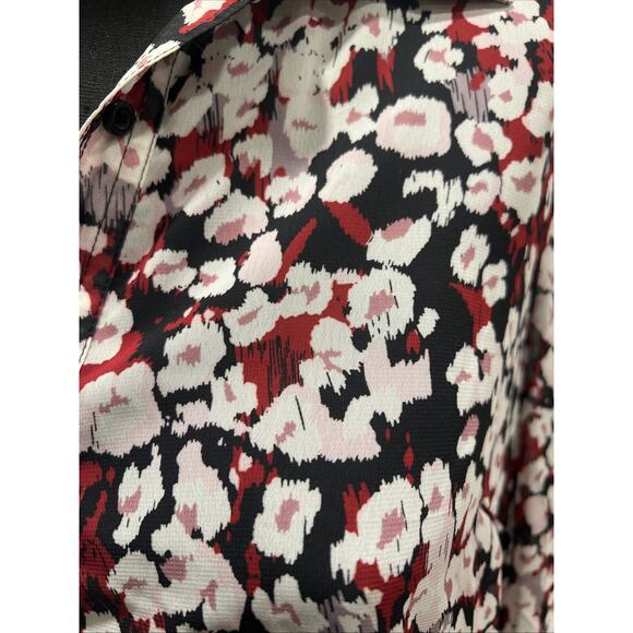 Two Twenty Red Pink White Floral Blouse Chiffon Shear Blouse Medium - Picture 2 of 6